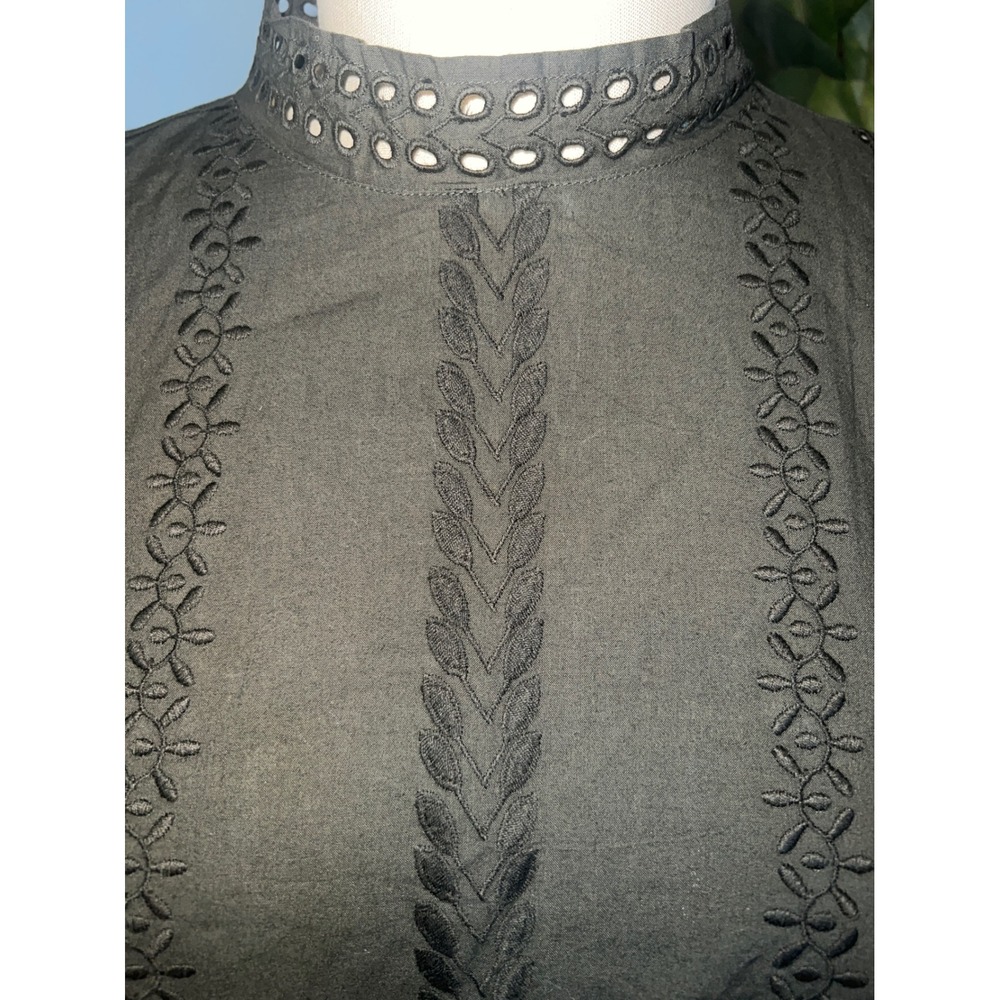 LOFT Womens Olive Green Mock Neck Eyelet Embroidered Long Sleeve Blouse Top M - Picture 2 of 8